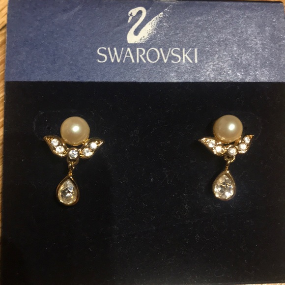 ✈️Swarovski Angel Earrings Coquette Coastal Crystal post Pearl jewel vintage